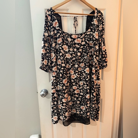 American Eagle XXL floral baby doll puff sleeve mini dress black pink plus size - Picture 2 of 14